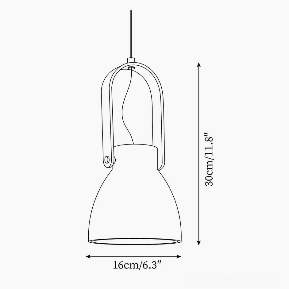 Model B travertine pendant light technical drawing and dimensions 16cm diameter x 30cm height