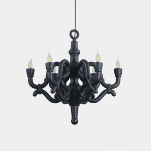 Nocturne sculptural knotted chandelier matte black finish front view modern baroque pendant light