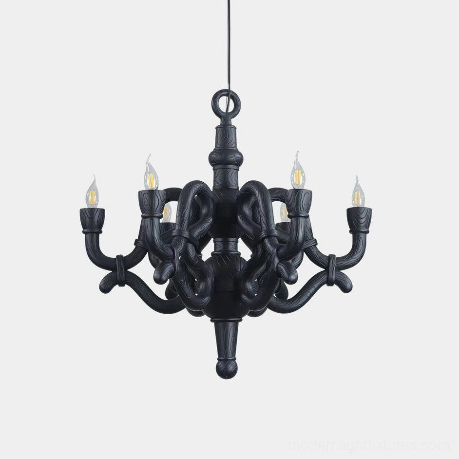 Nocturne sculptural knotted chandelier matte black finish front view modern baroque pendant light