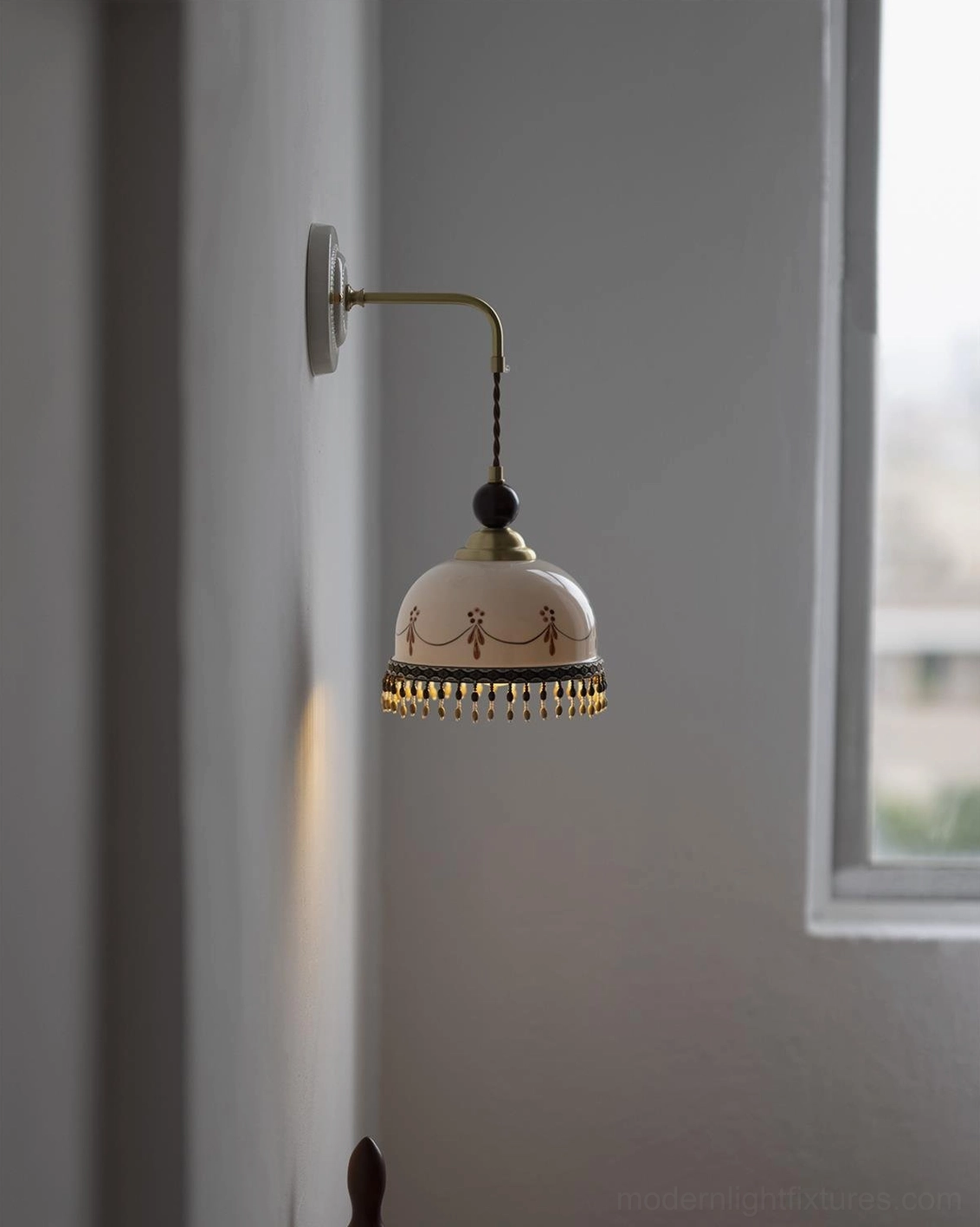 Noemi vintage wall sconce mood lighting, dimmer compatible, warm ambient illumination, eclectic bedroom design accent