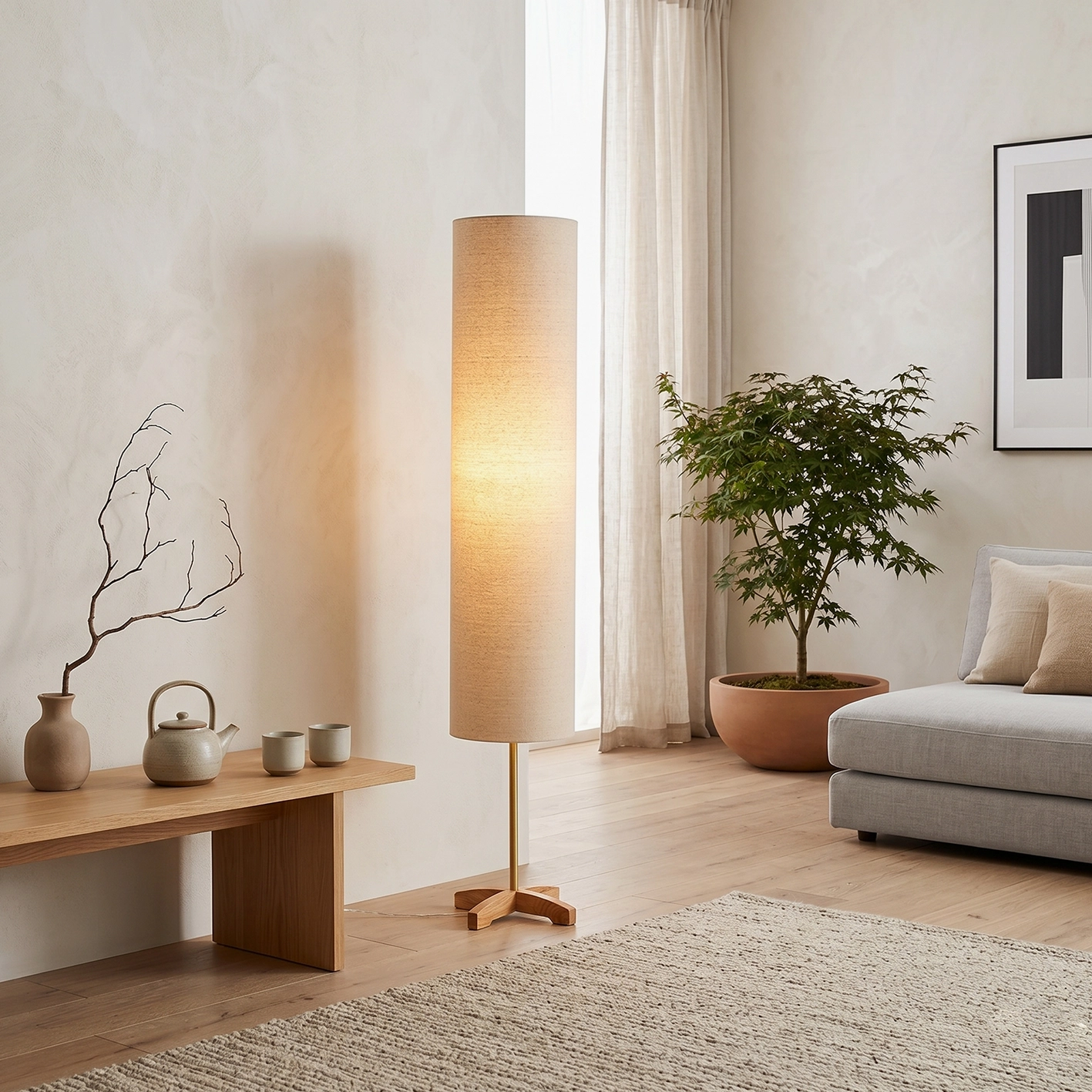 Nomi floor lamp bright living room interior plants minimalist japanese style warm illumination