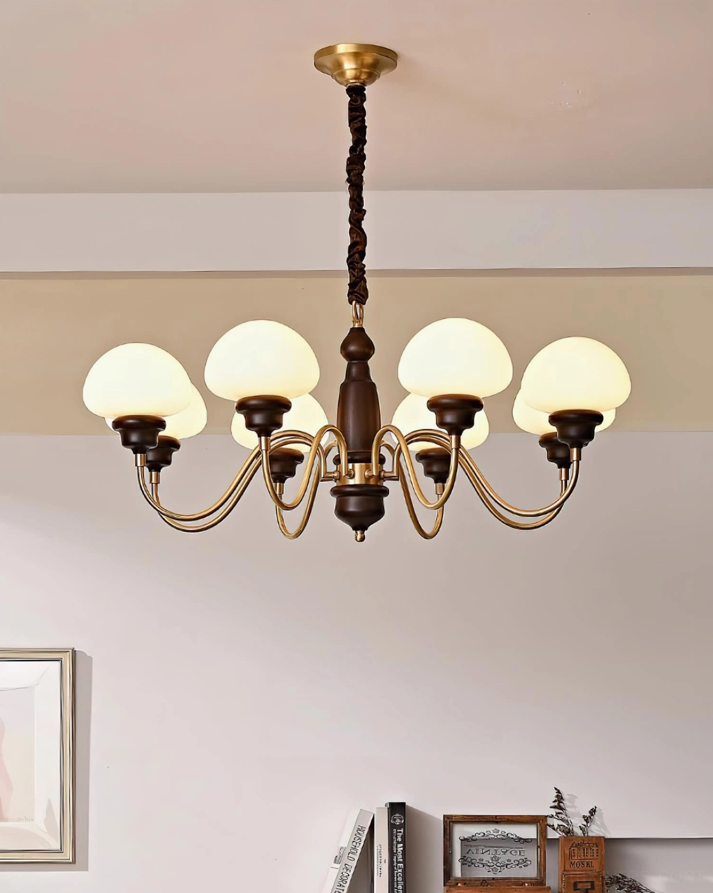 Mid-century modern mushroom chandelier three head configuration for small spaces