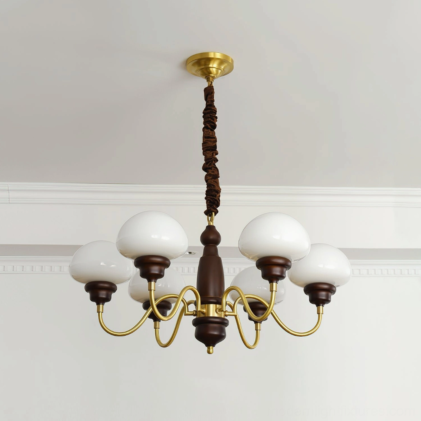 Six head mushroom chandelier white glass option bedroom or lounge application