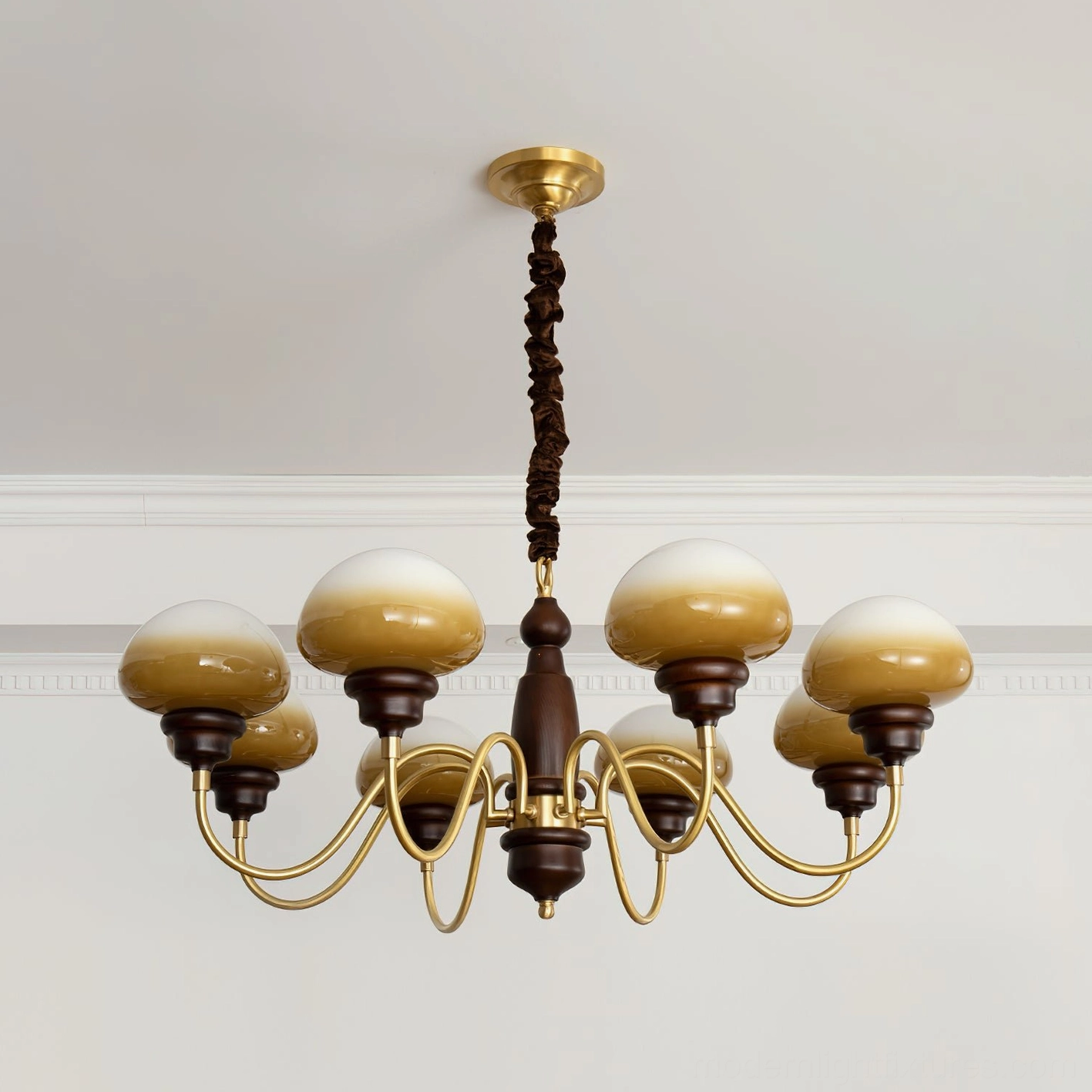 Eight head mushroom chandelier gradient caramel glass warm ambient lighting effect