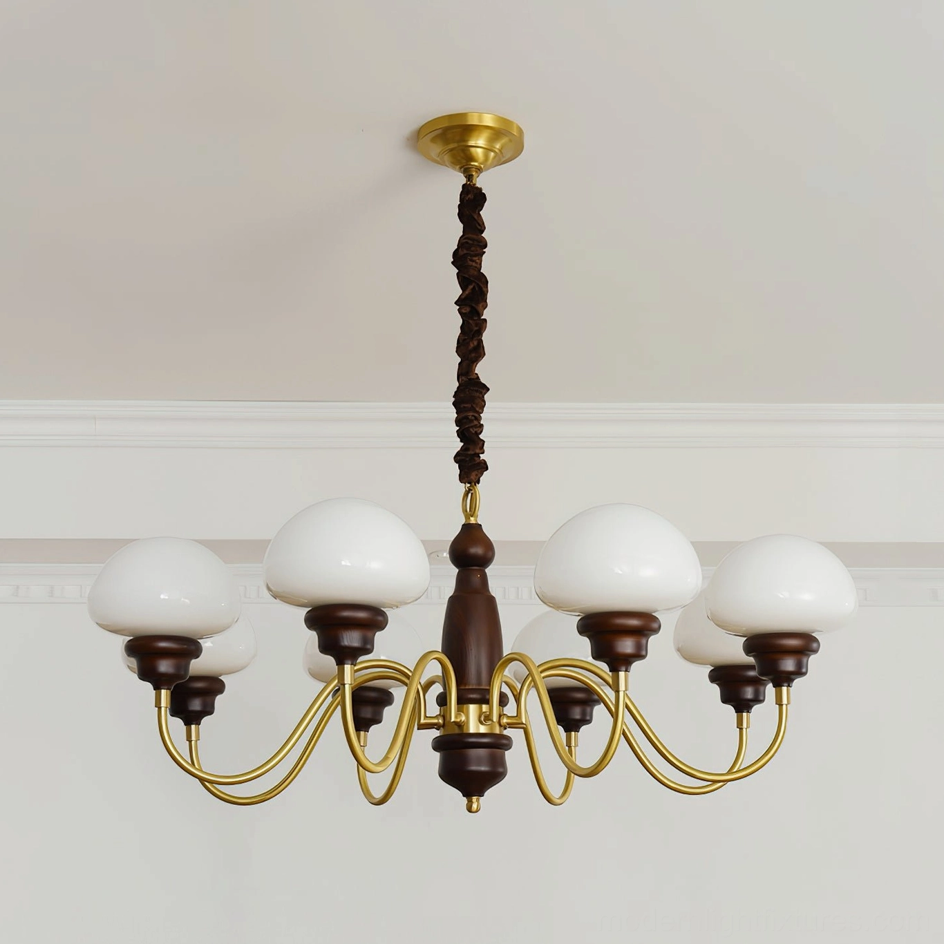 Nonna mushroom chandelier eight head white glass configuration modern interior