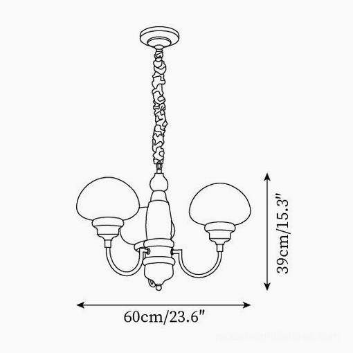 Mushroom chandelier technical dimension drawing for 4-light configuration