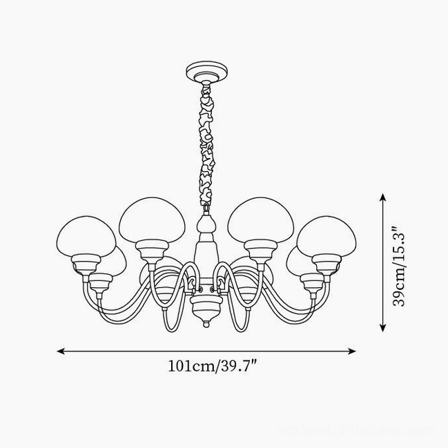 Mushroom chandelier large technical drawing 12-light configuration dimensions