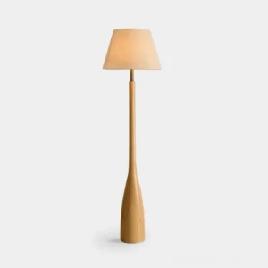 Nora minimalist wood floor lamp with pleated shade front view studio photography