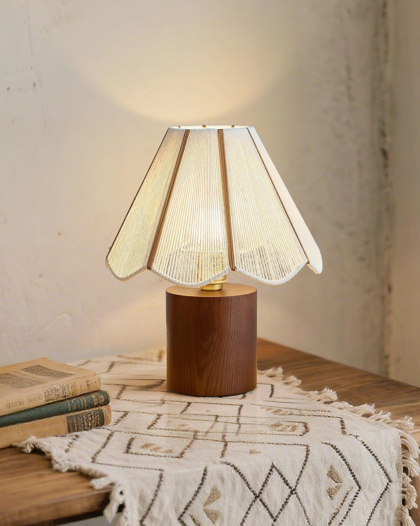 Noraya table lamp dark brown wood base warm wall-wash lighting interior