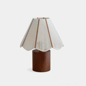 Noraya wooden table lamp with pleated fabric shade front view studio