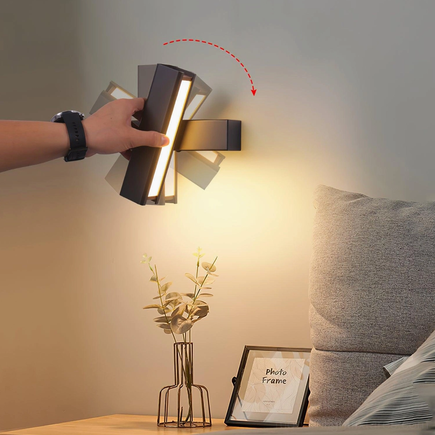 Nordic design wall sconce installed in master bedroom bedside setting with warm lighting