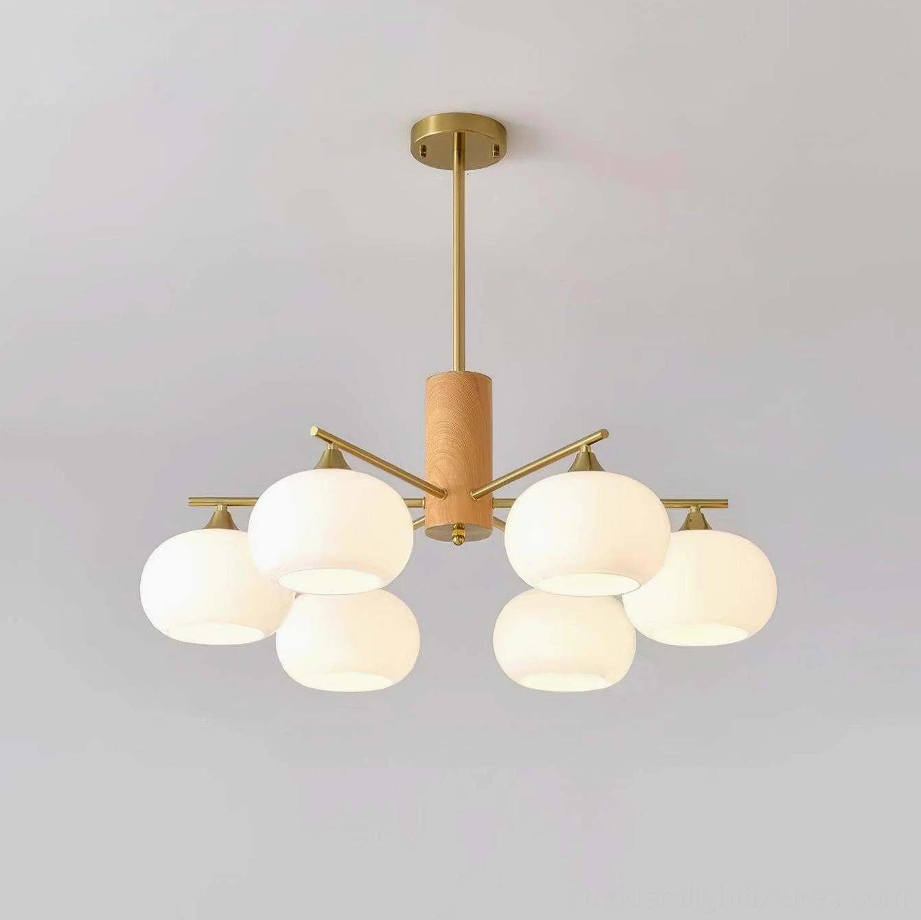 Nordic glass chandelier with opal white shades and metal arms warm home lighting solution
