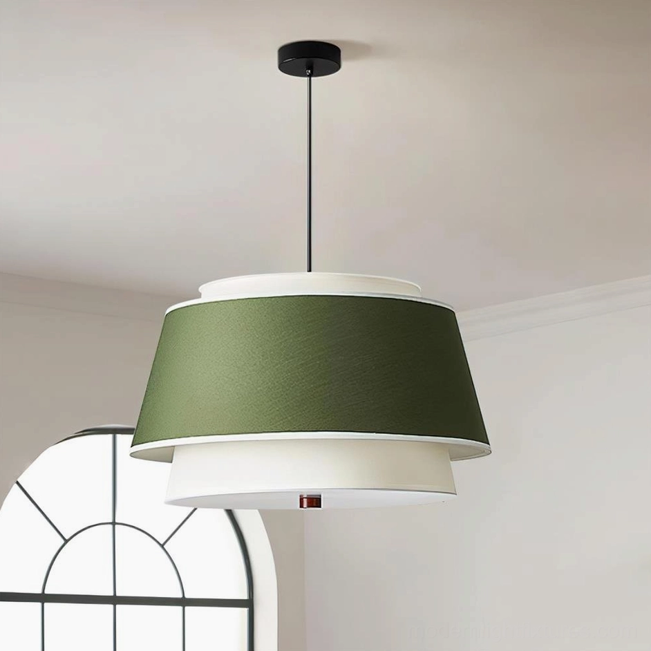 Nordic layered pendant lamp with green fabric shade modern minimalist living space lighting