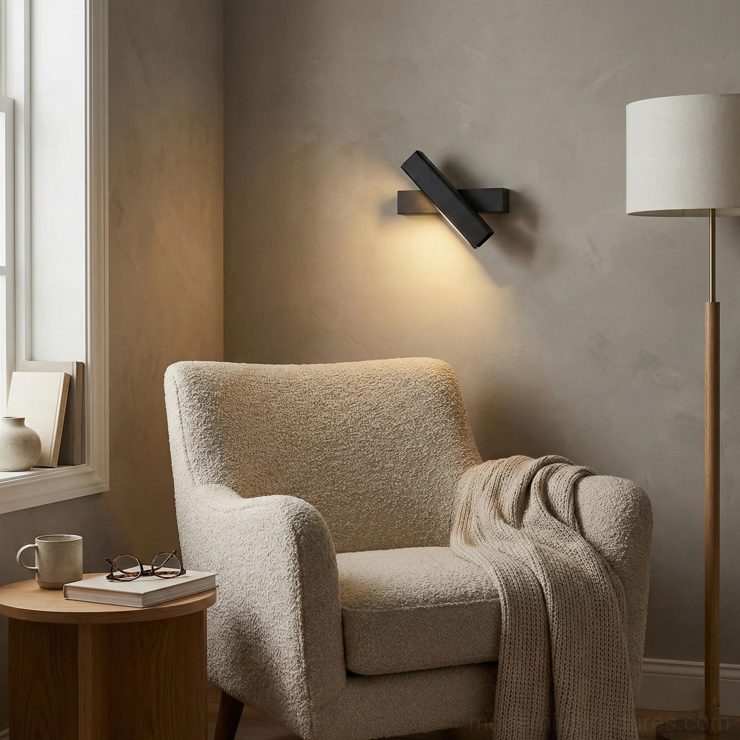 Scandinavian minimalist wall sconce in different color finish options and mounting angles