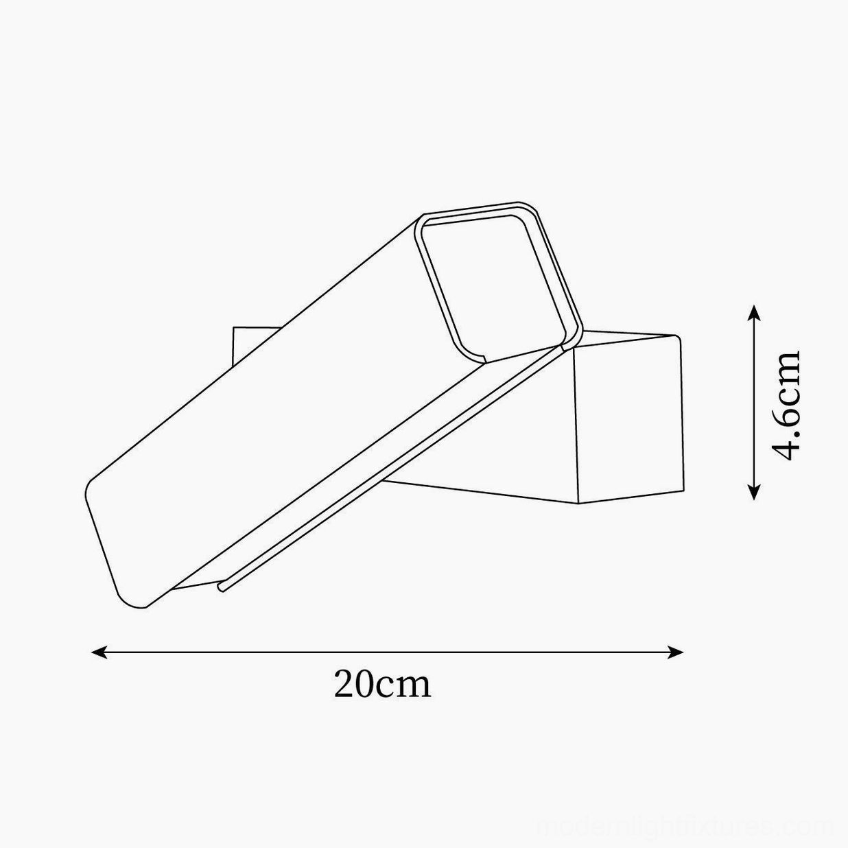 Nordic wall lamp technical dimensions sketch showing 20cm width by 4.6cm height specifications
