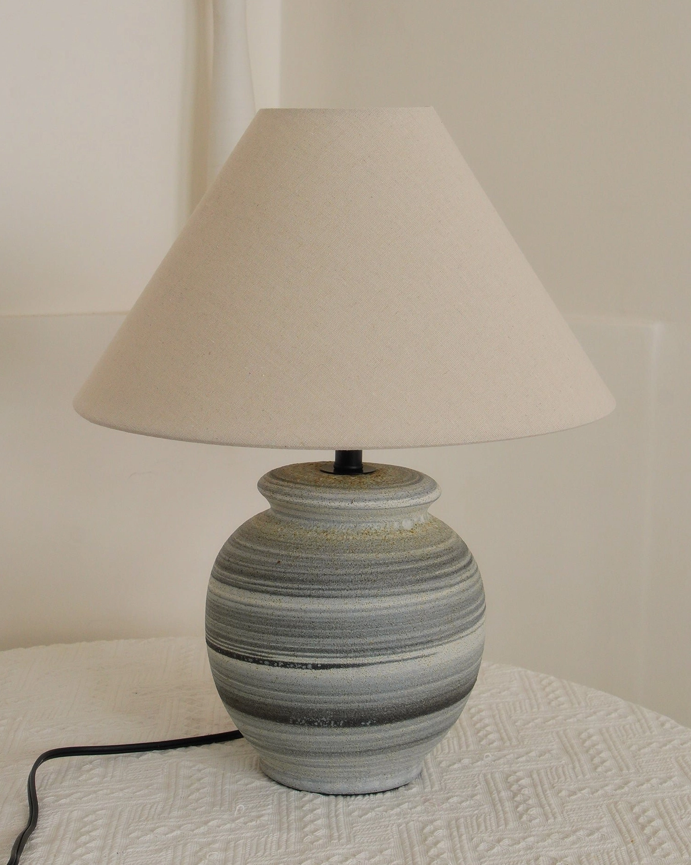 Norma ceramic table lamp detail view of hand-crafted ceramic base with traditional pottery techniques