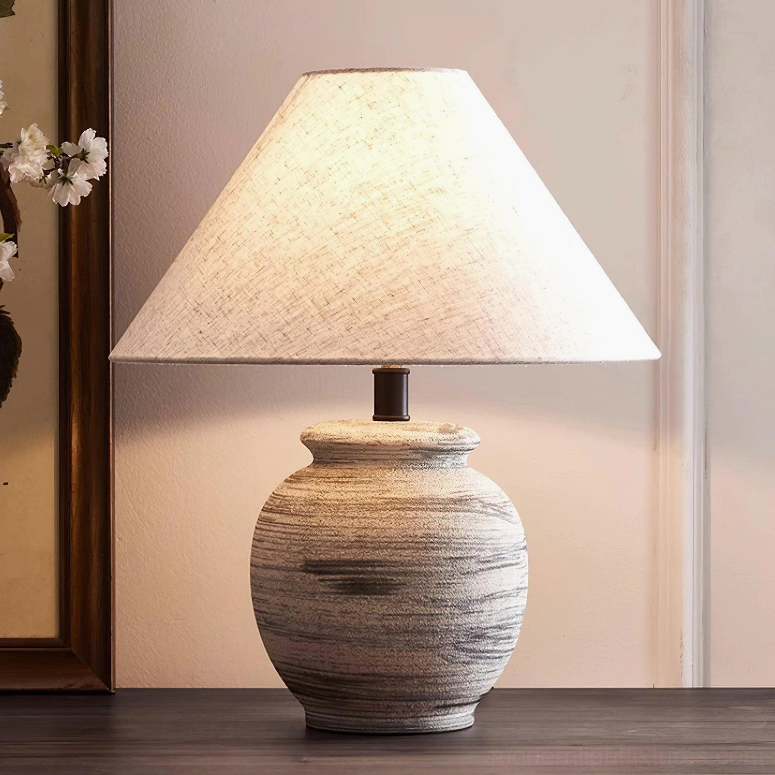 Norma ceramic table lamp in wabi-sabi inspired interior with minimalist japandi design aesthetic