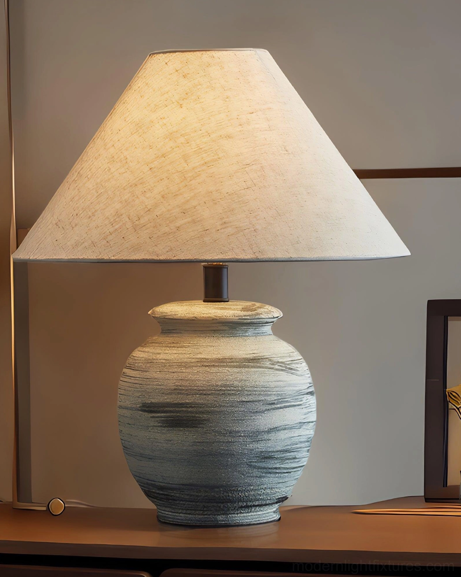 Norma ceramic table lamp in modern minimalist interior with neutral color palette and natural materials