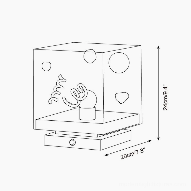 Nova Box Cube Table Lamp technical dimensions specifications 24cm height 20cm diameter