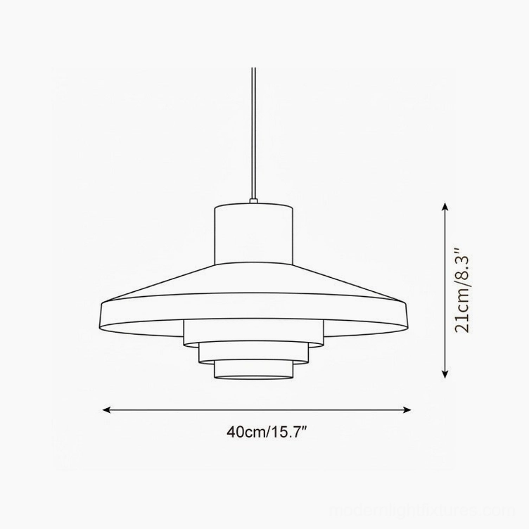 Nova Cap geometric pendant light technical specifications and dimension diagram showing 40cm diameter and 21cm height