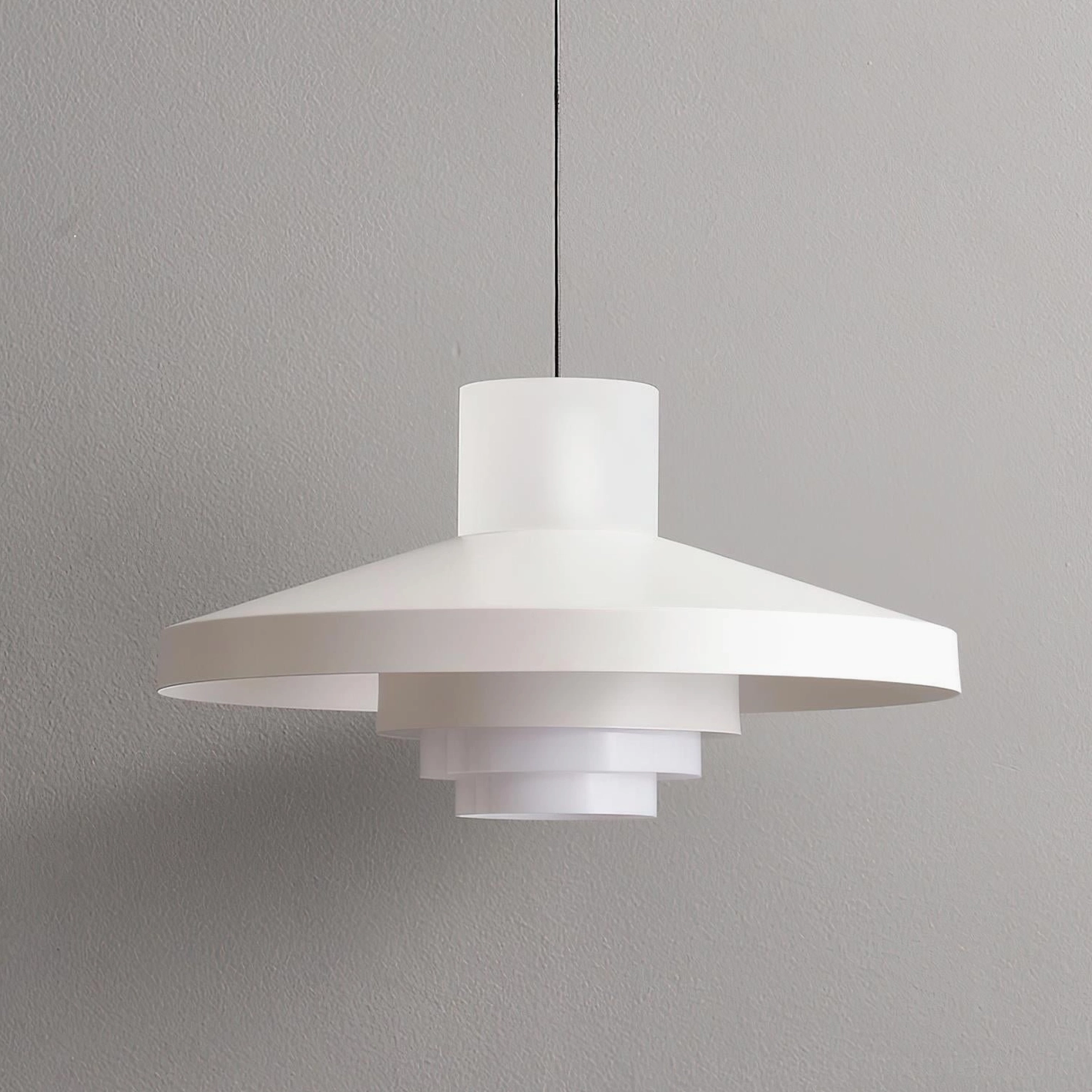 Nova Cap tiered pendant lamp close-up of aluminum shade construction and matte finish surface quality