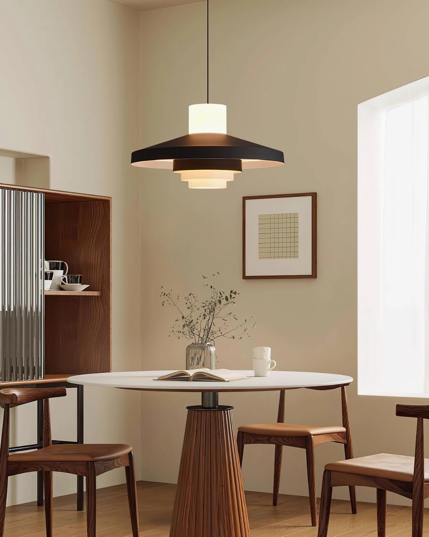 Nova Cap geometric pendant light architectural details showing tiered aluminum shade construction and design