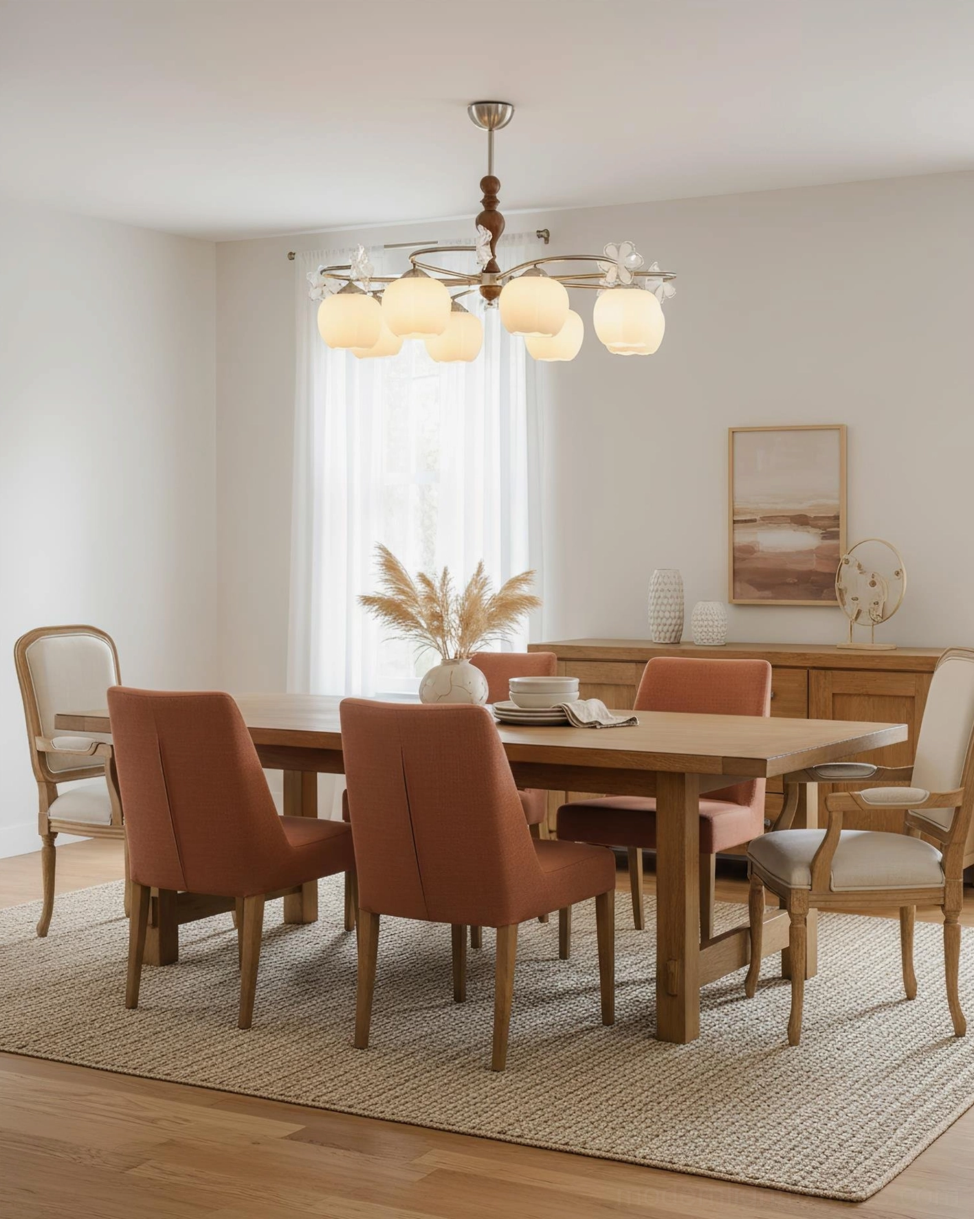 Nuvafleur chandelier installation view showing adjustable hanging rod and electrical components