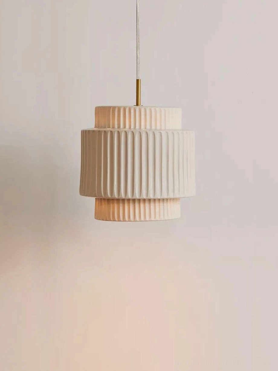 Nyla ribbed resin pendant light industrial loft application, exposed brick metal elements