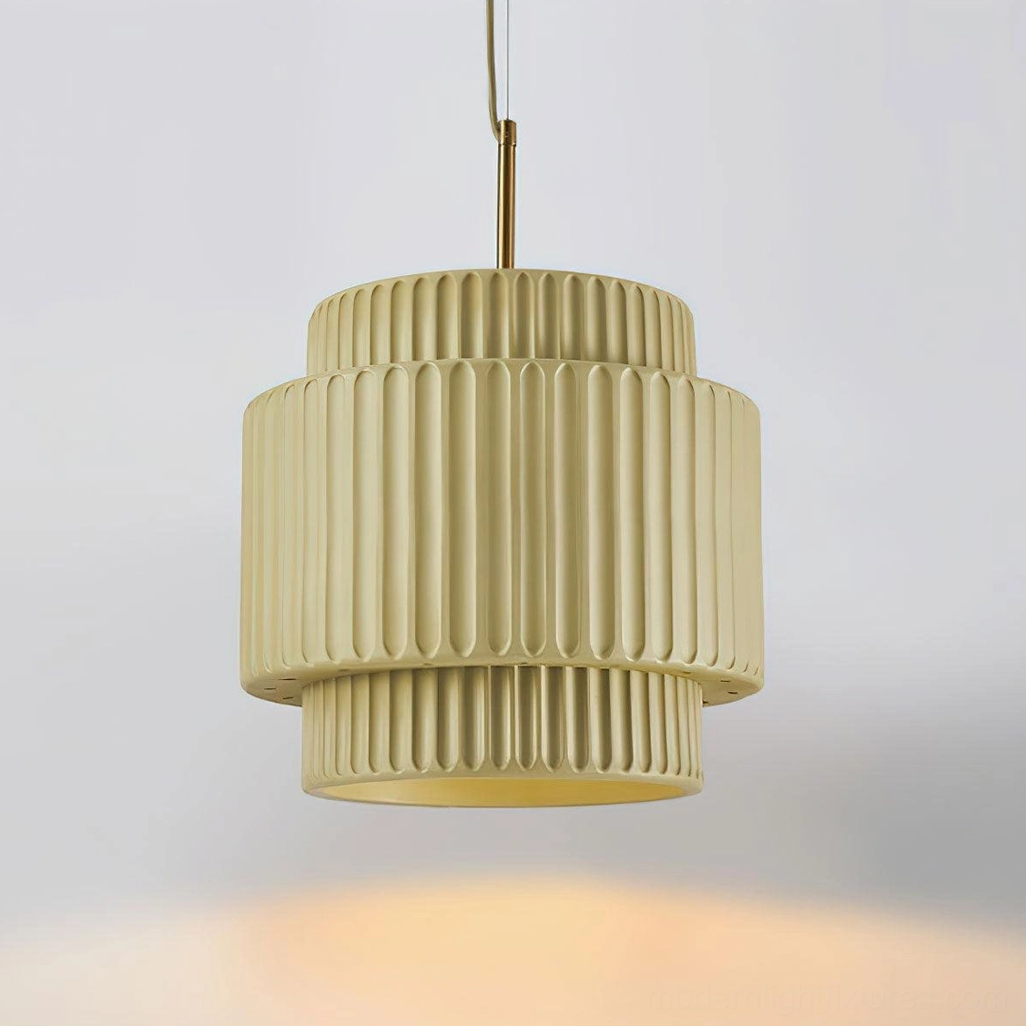 Khaki Nyla pendant light, neutral palette interior coordination warm wood brass