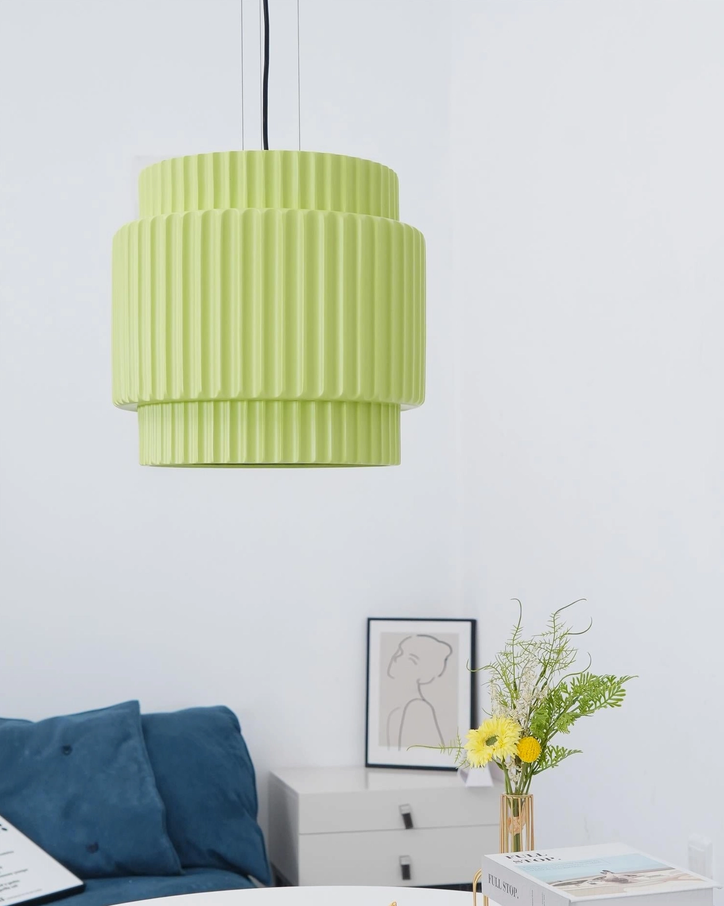 Nyla ribbed pendant light architectural detail, texture close-up, vertical fluting carving pattern