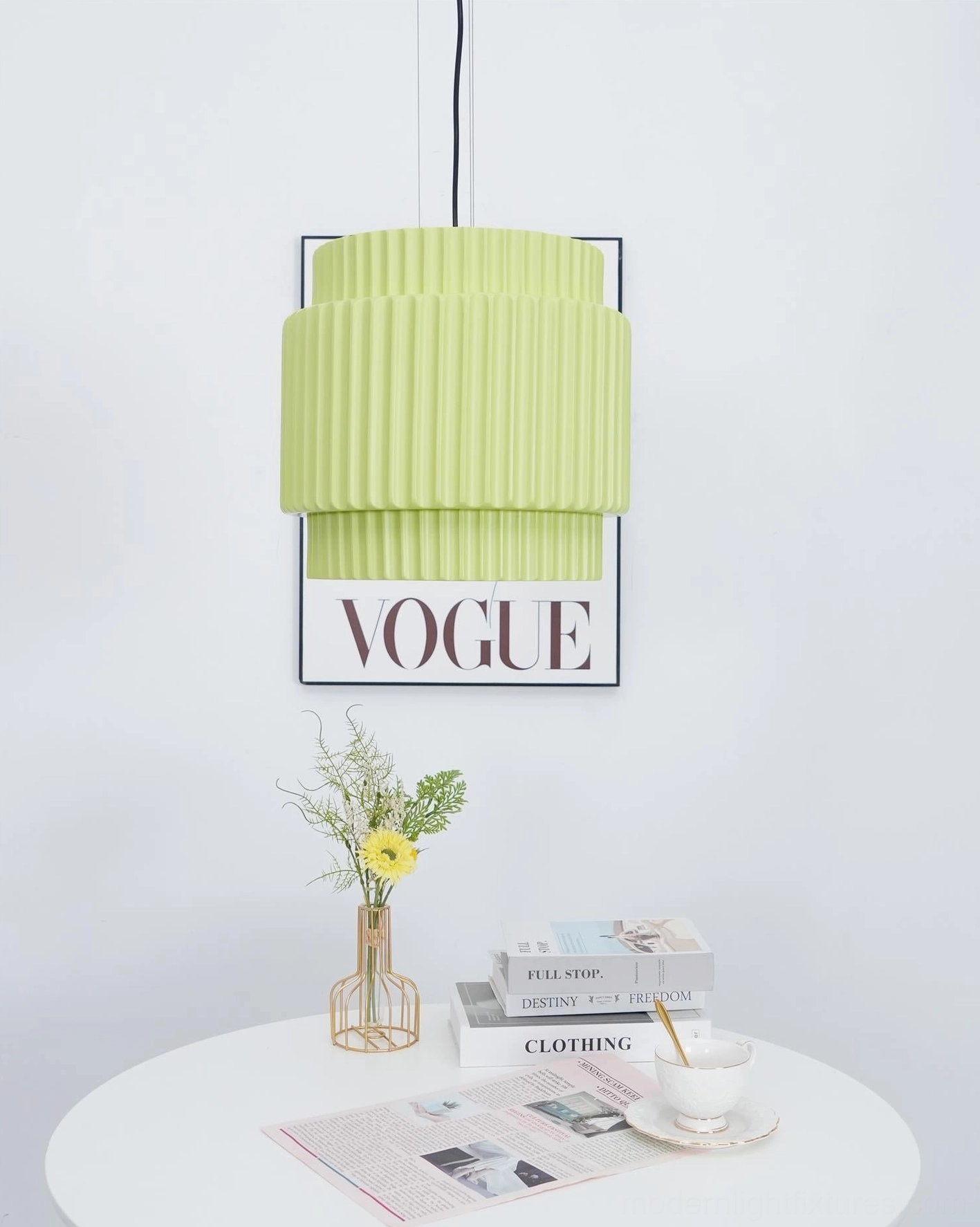 Nyla resin pendant light suspension detail, adjustable wire mounting hardware close-up