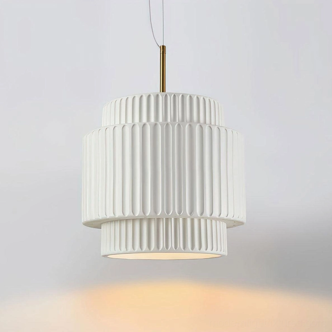 White Nyla pendant light, contemporary minimalist living space clean lines