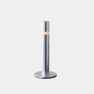 Obelisk modern minimalist table lamp frontal view brushed silver aluminum cylinder design