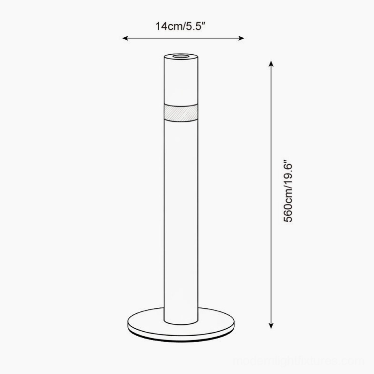 Obelisk minimalist table lamp technical drawing specifications dimensions 14cm width 50cm height