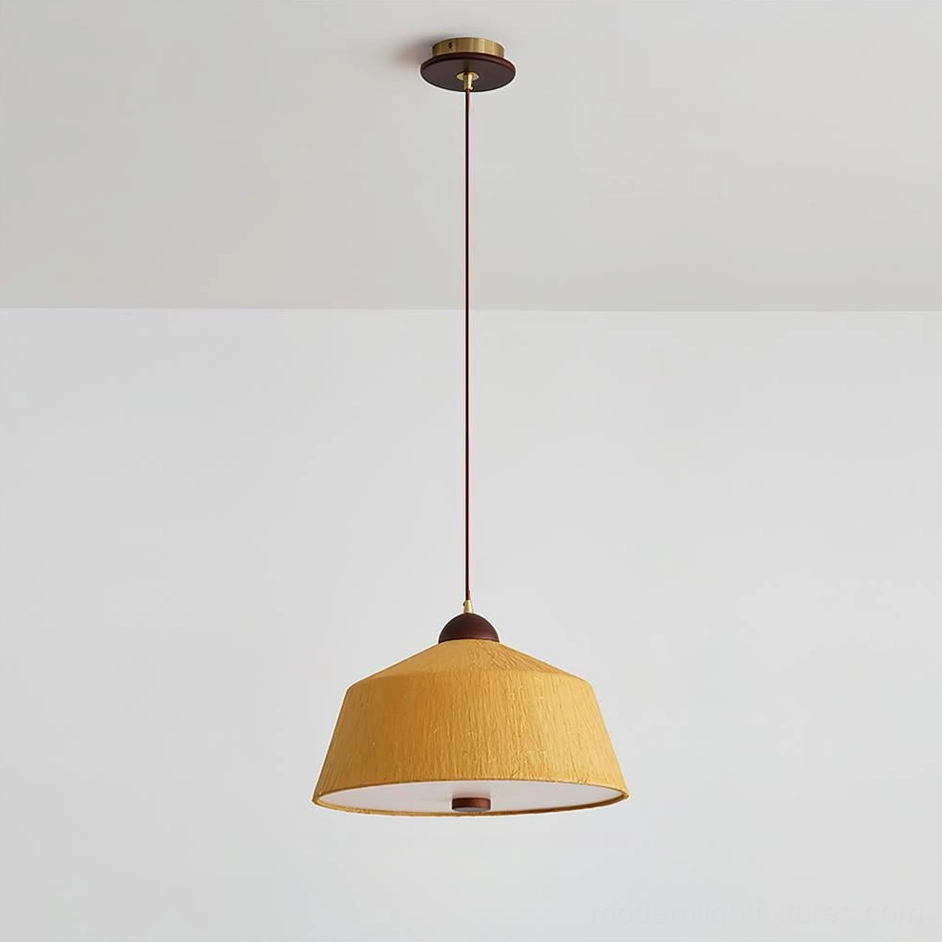 Ochre yellow Doria Model A pendant light, 40cm diameter dome standard dining area fixture