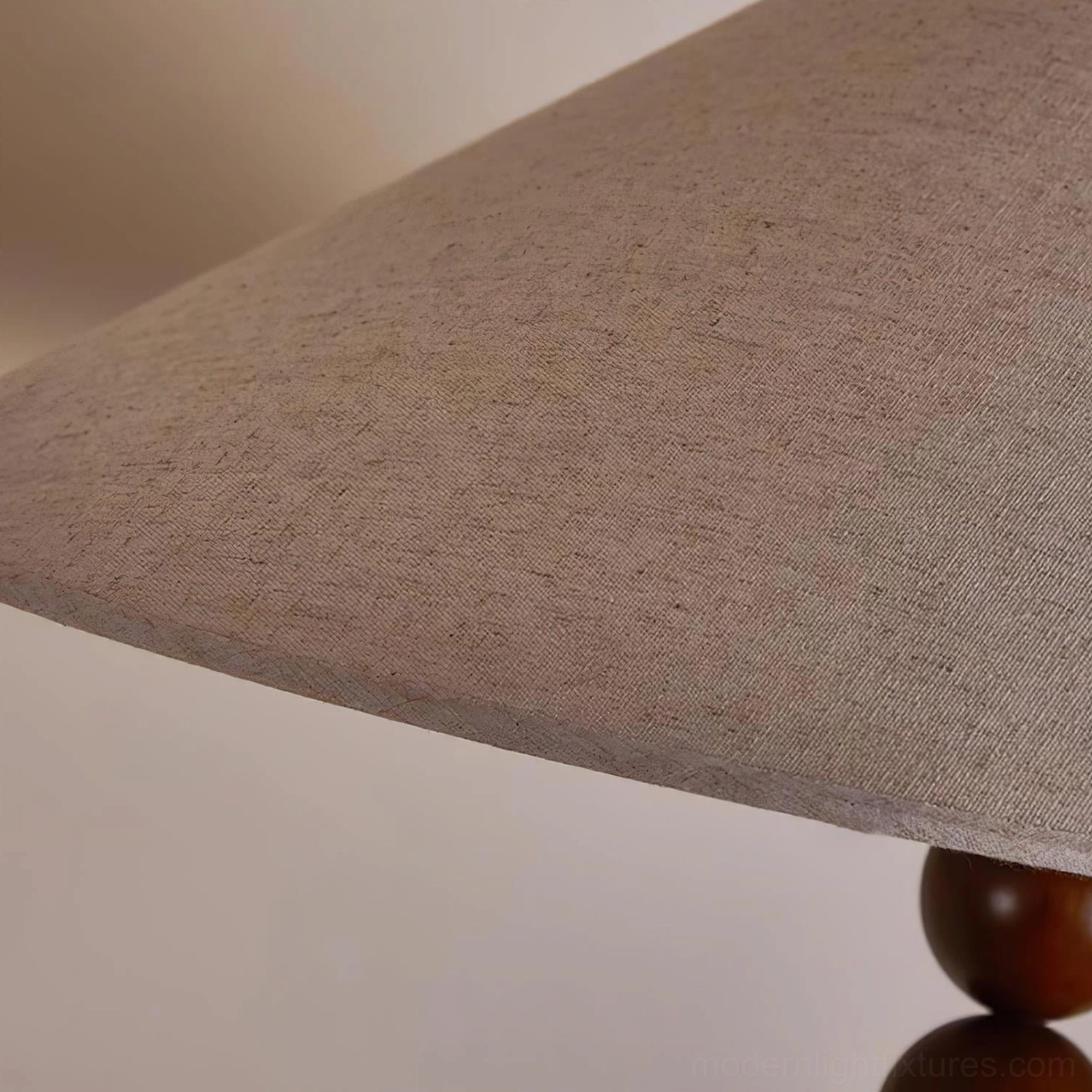 Close-up detail of Octavia floor lamp beige fabric cone shade with woven linen texture