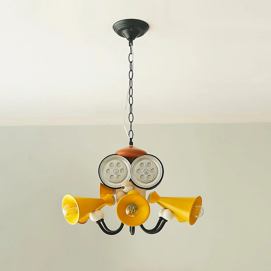 Black and yellow octopus director chandelier variant detail view showing color combination and fixture components