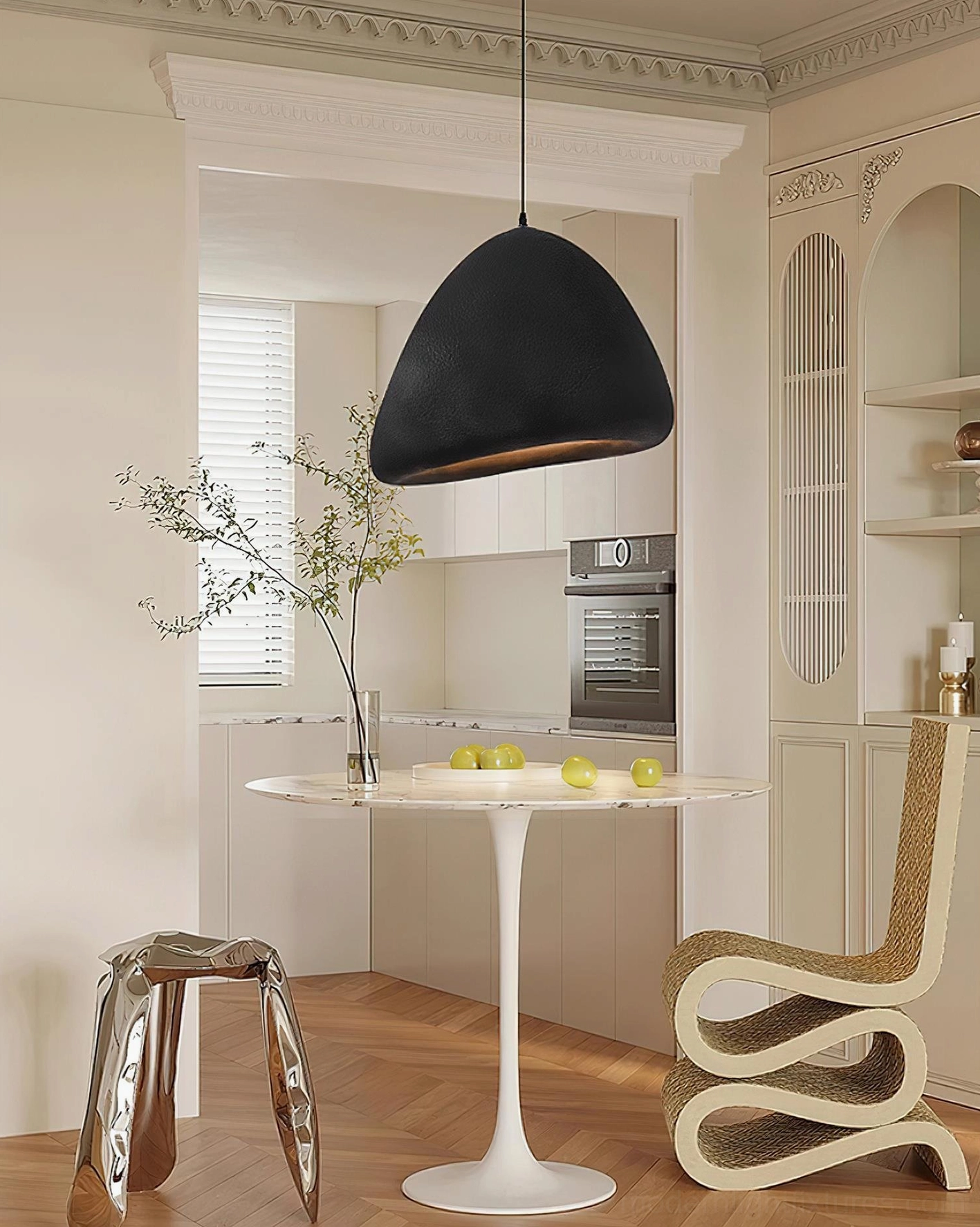 Odilia black pendant lamp small modern kitchen dining area round white table