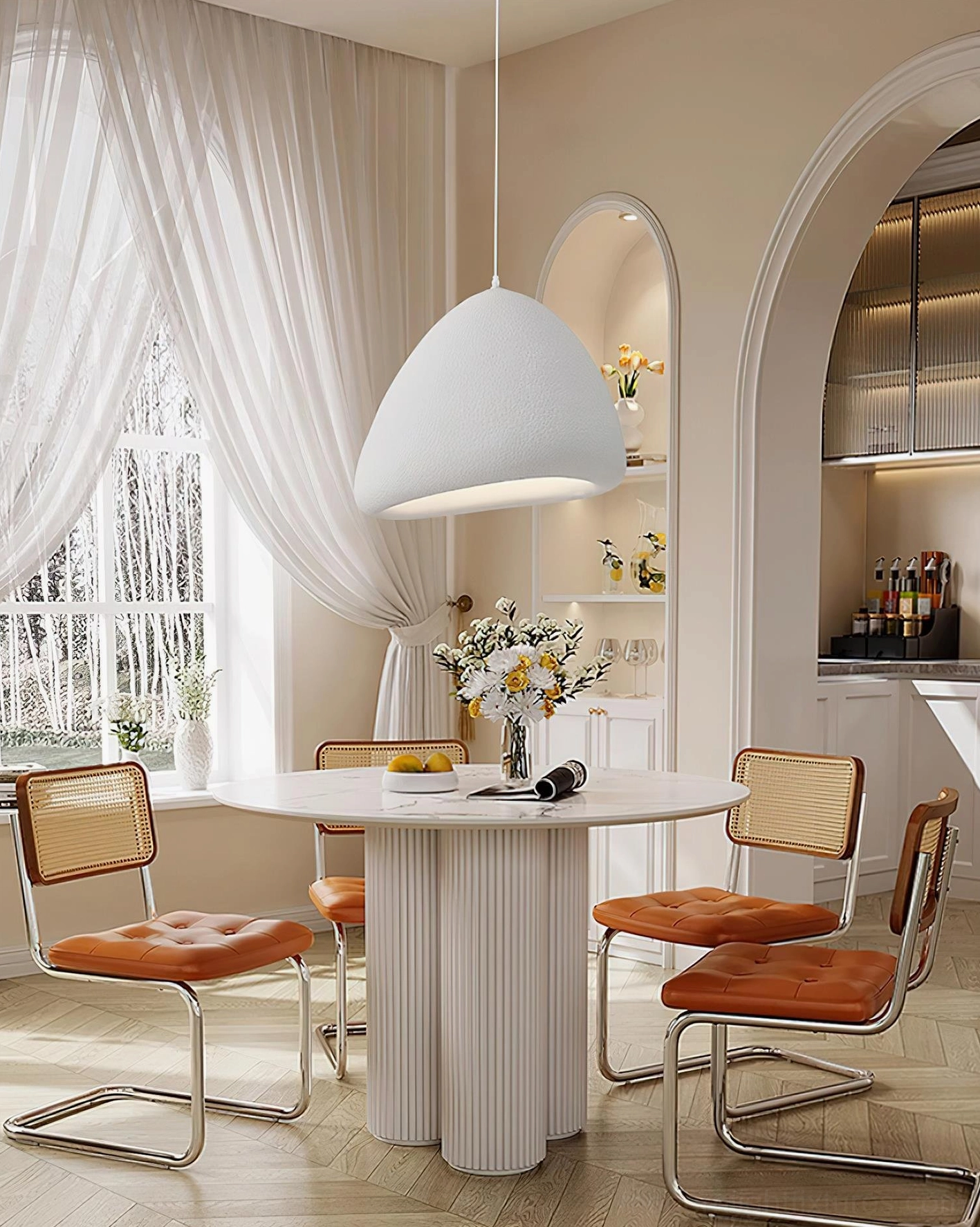 Odilia white dome pendant light French style dining room fluted table
