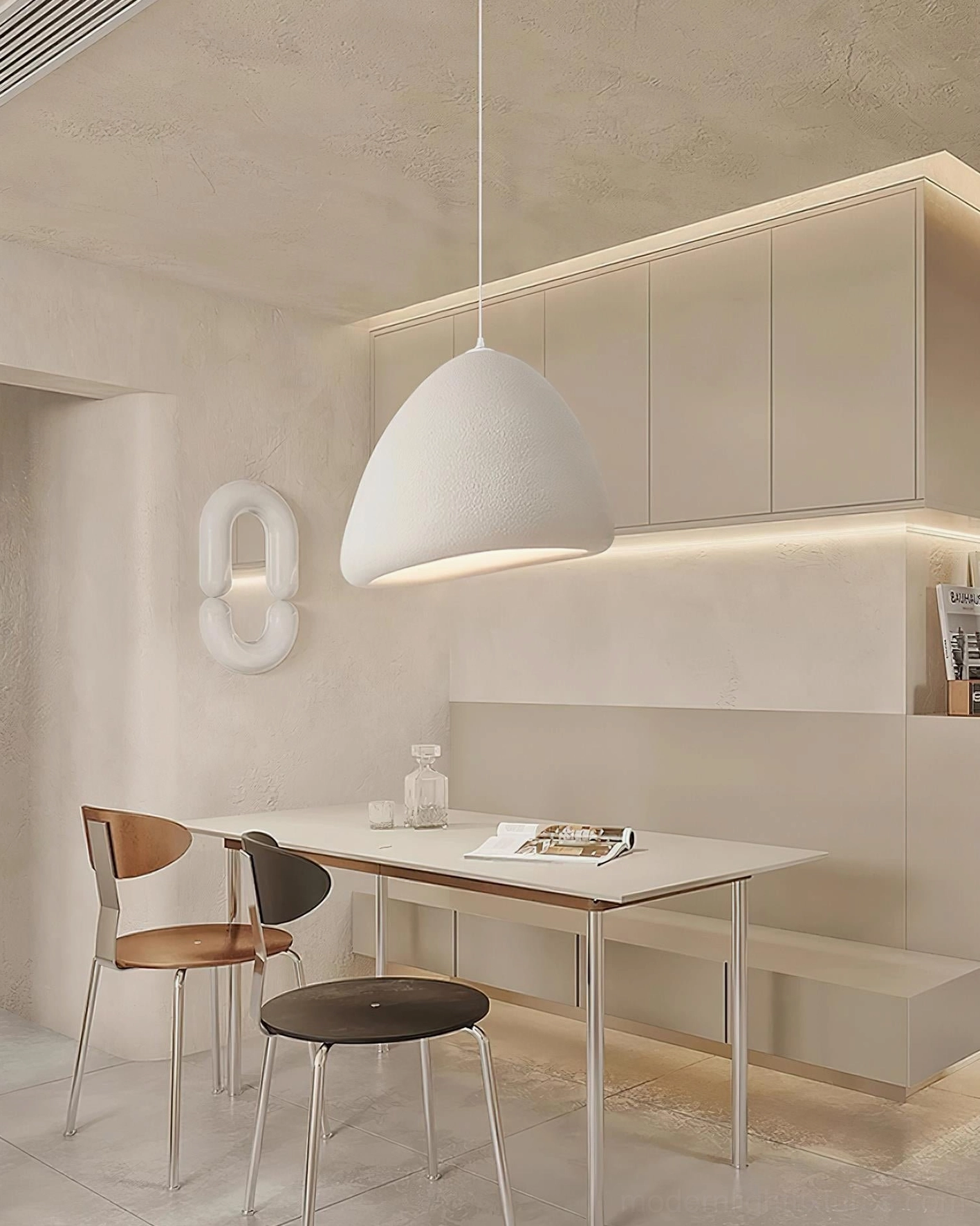 Odilia white dome pendant light kitchen dining nook long light table