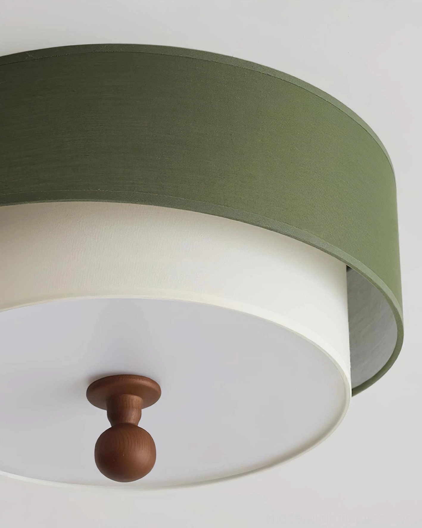 Olten mid-century modern ceiling lamp - dual-layer fabric construction showing green outer and white inner shade materials