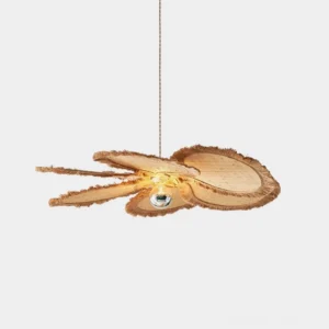 Onna handwoven raffia pendant light front oblique view studio shot natural boho floral hanging lamp