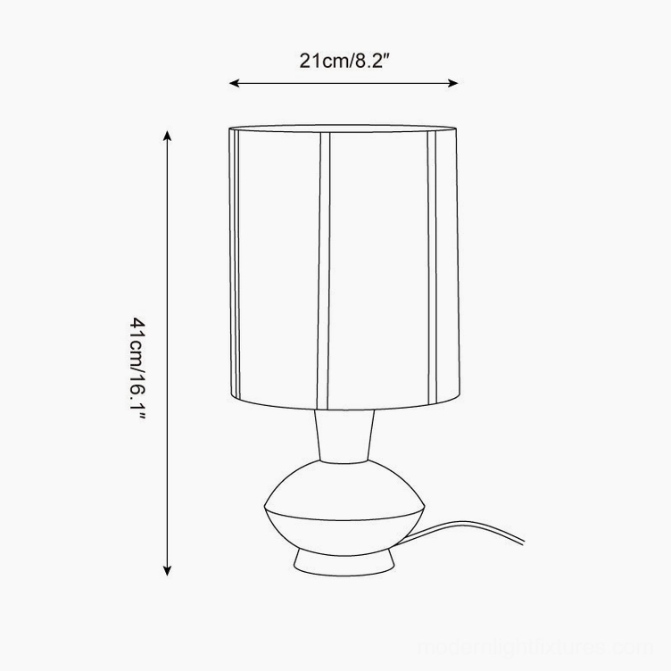Onslow table lamp technical orthographic dimension diagram, 21cm diameter by 41cm height schematic