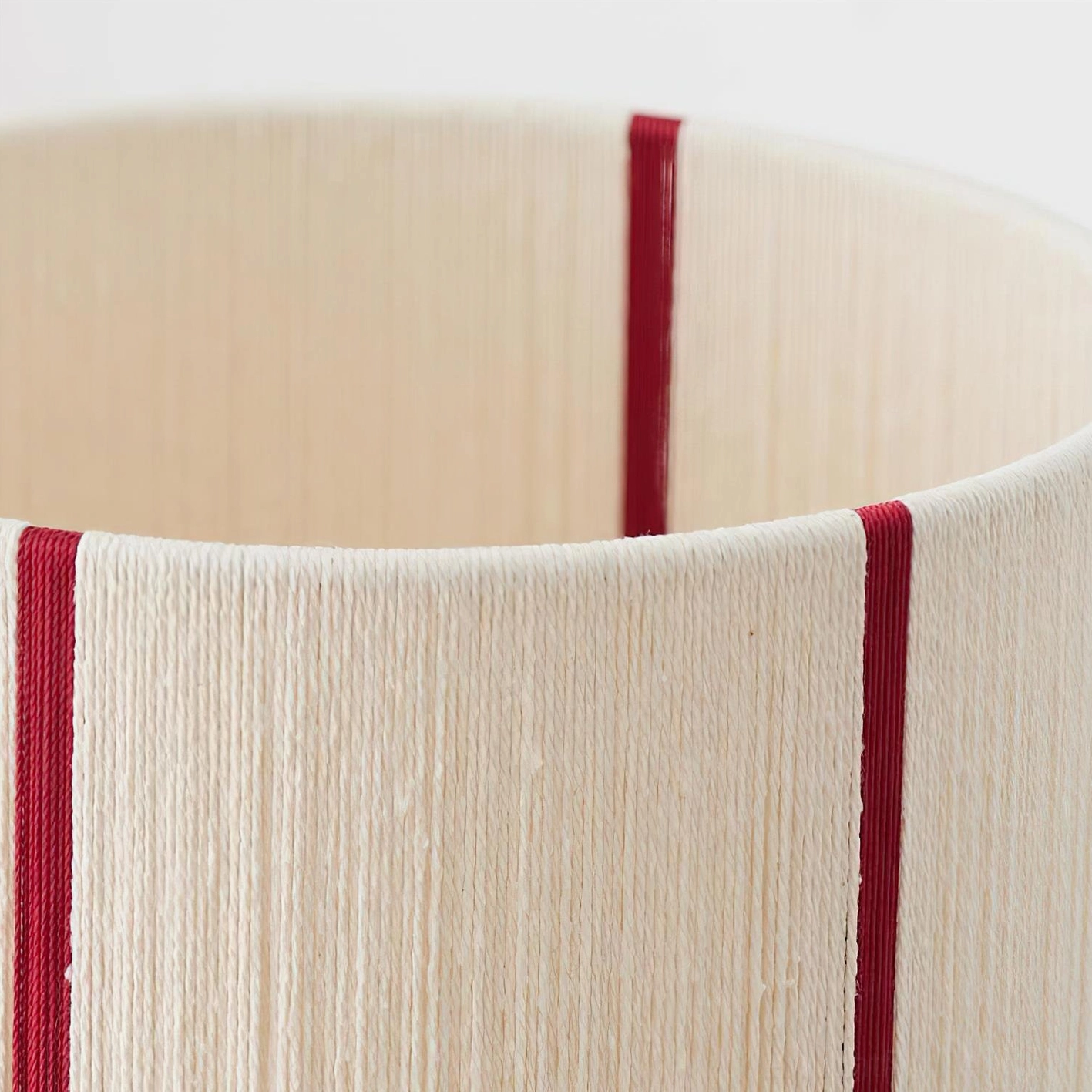 Onslow hand-wrapped lamp shade texture detail, hemp rope weave and crimson stripe pattern