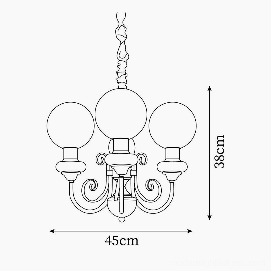 Onyx modern chandelier technical dimension sketch, orthographic front view 45cm wide