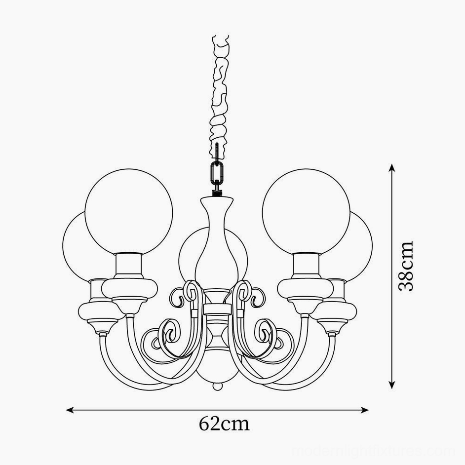 Modern chandelier design sketch orthographic view, 62cm diameter 5-head configuration