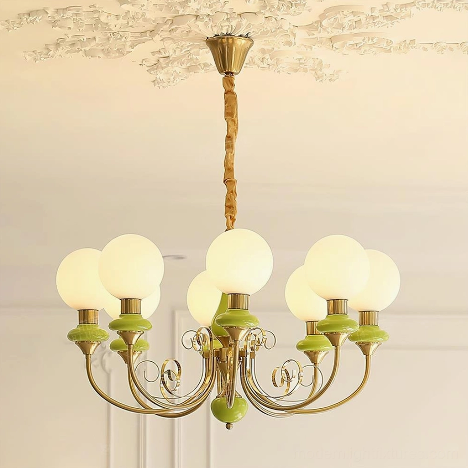 Onyx modern chandelier 3D perspective view, studio background frosted glass fixture