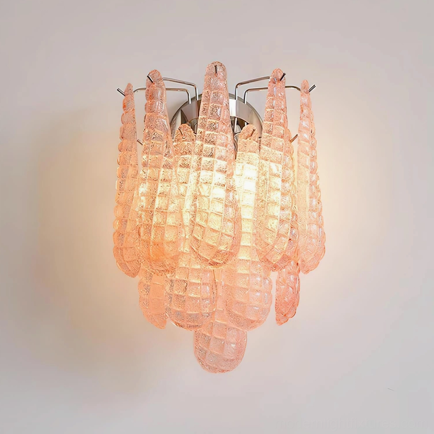 Opaque glass wall sconce option with chrome metal body and hardwired ceiling installation