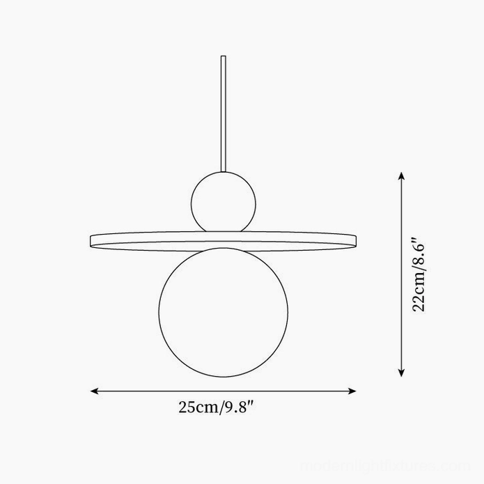 Ora globe pendant light technical drawing showing dimensions and specifications