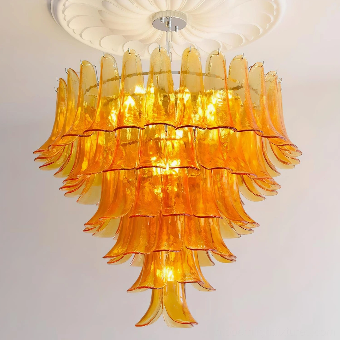 Orange glass petal chandelier 6-layer 88cm energetic warm ambient lighting design